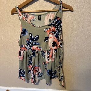 SHEIN Floral Tank Top - Olive and Coral